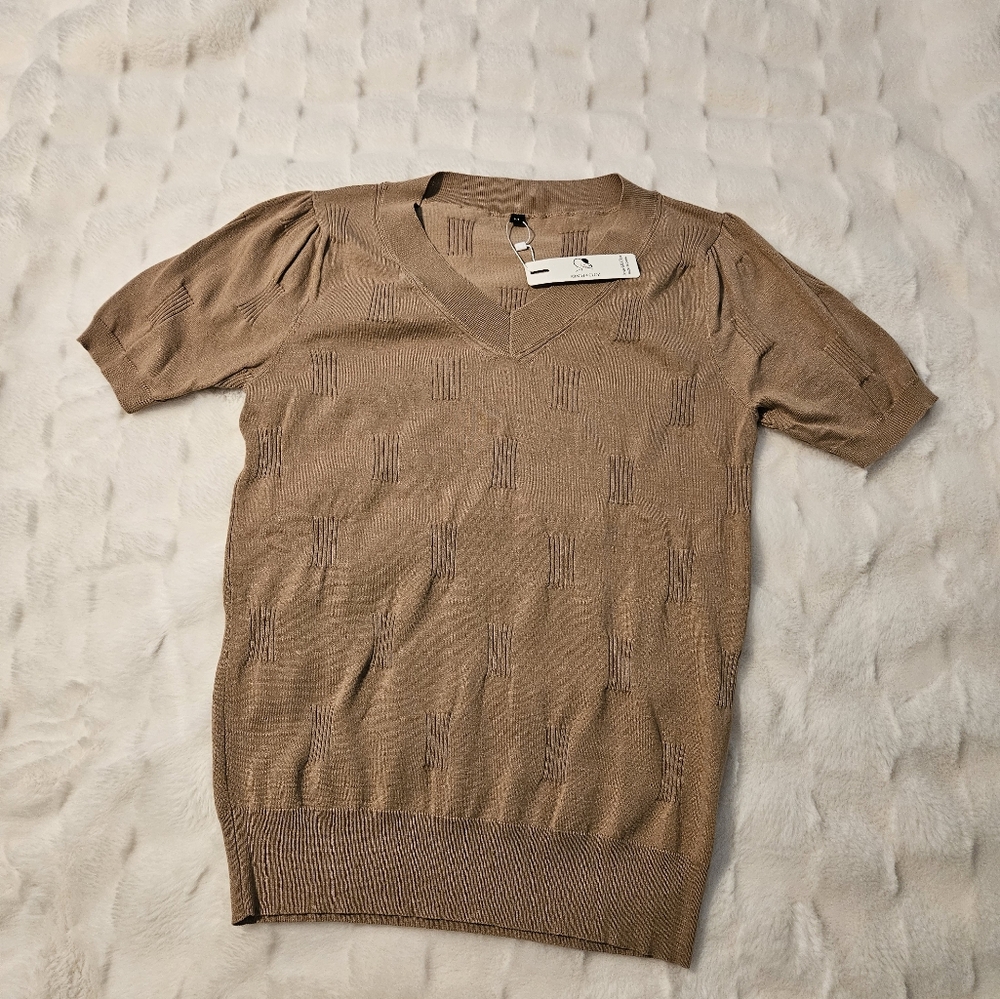 NWT Camel-Color Short Sleeve Top